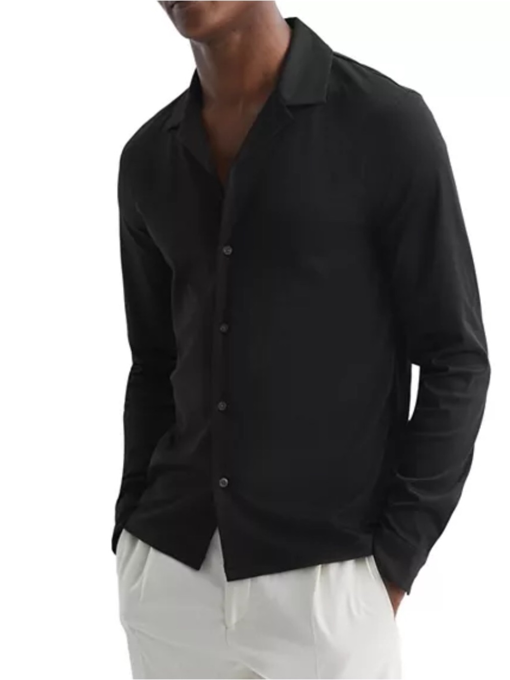 Reiss Men's Black Supima Cotton Button-Front Shirt